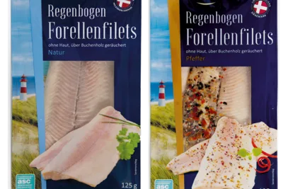 Lidl „Nautica Regenbogen Forellenfilets Natur, 125g“ und „Nautica Regenbogen Forellenfilets Pfeffer, 125g“